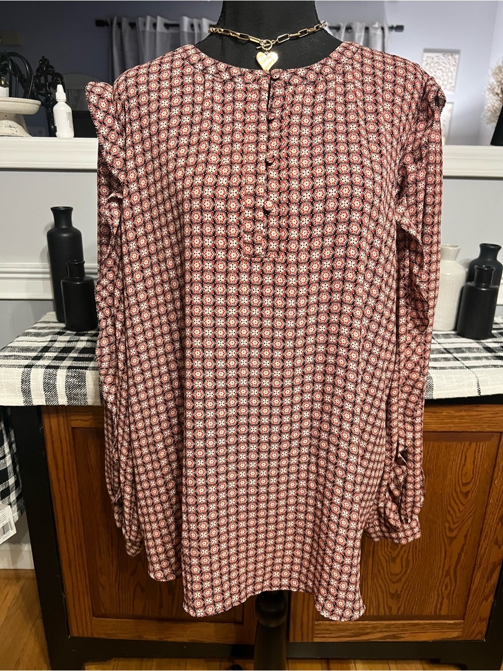 Loft - Women's Printed Long-Sleeve Tunic Boho Top
